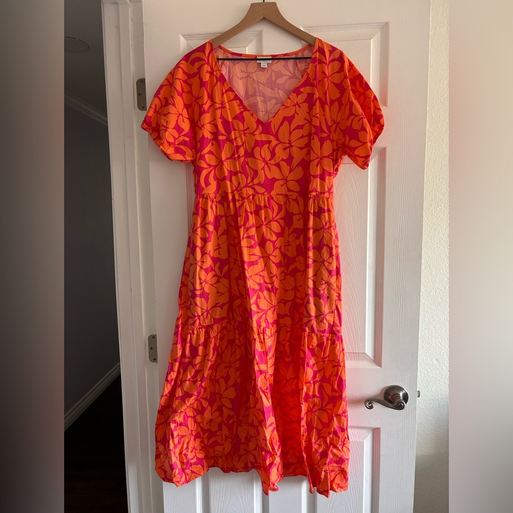 J. Crew Tiered Tropical Midi Dress with Puff Sleeves